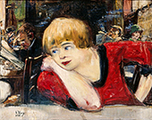 In the Cafe Woman in Red By Lesser Ury