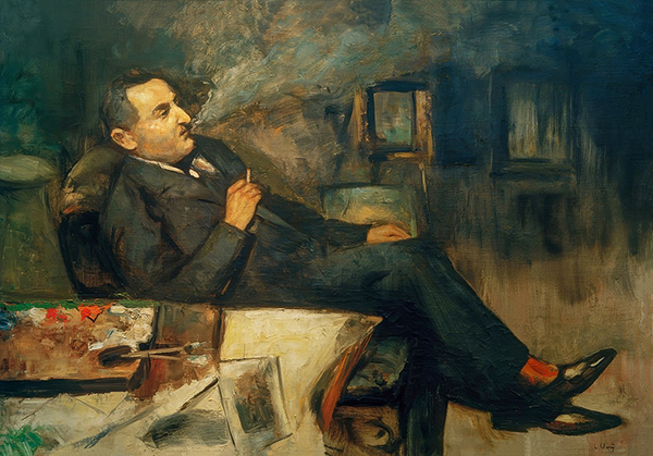 Smoking in the Studio by Lesser Ury | Oil Painting Reproduction