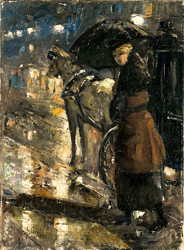 Woman and Cab by Lesser Ury | Oil Painting Reproduction