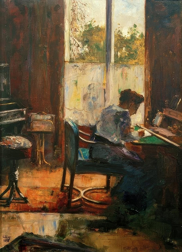 Woman at the Desk by Lesser Ury | Oil Painting Reproduction