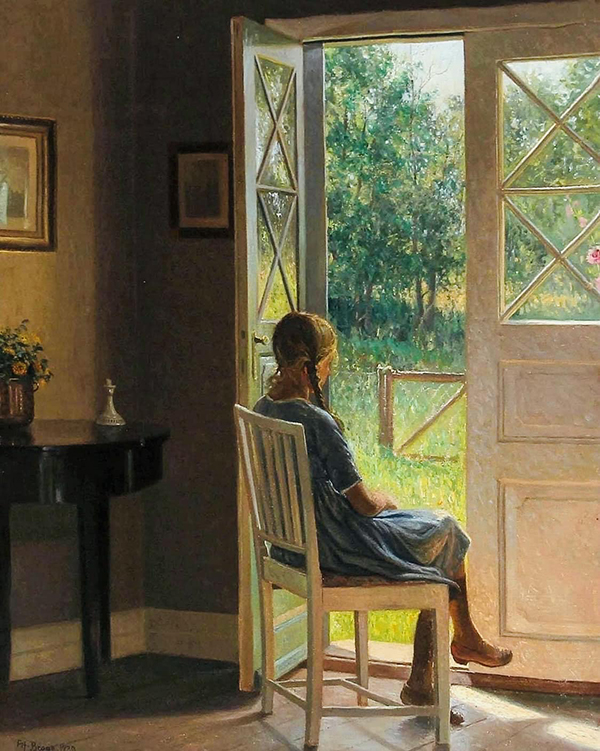 Interior with a Girl Looking Out Into the Garden | Oil Painting Reproduction