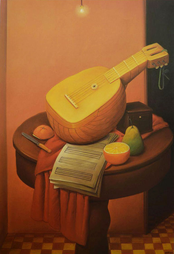 Still Life with Mandolin by Fernando Botero | Oil Painting Reproduction