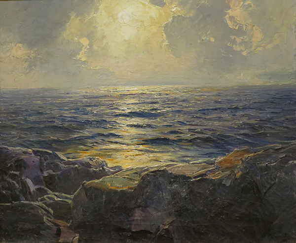 Moonrise Quarter Moon on Tumbling Seas | Oil Painting Reproduction