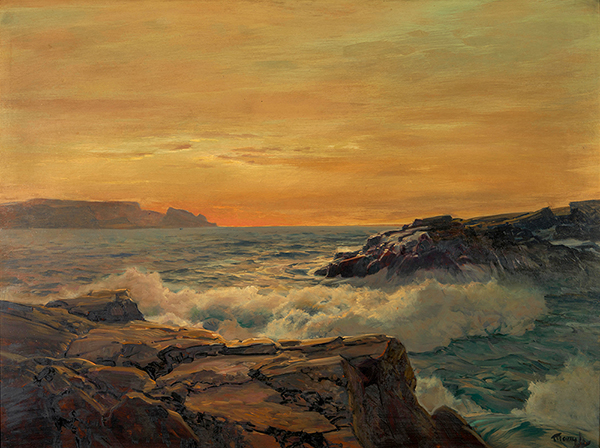 Waves Crashing on the Rocks at Sunset | Oil Painting Reproduction