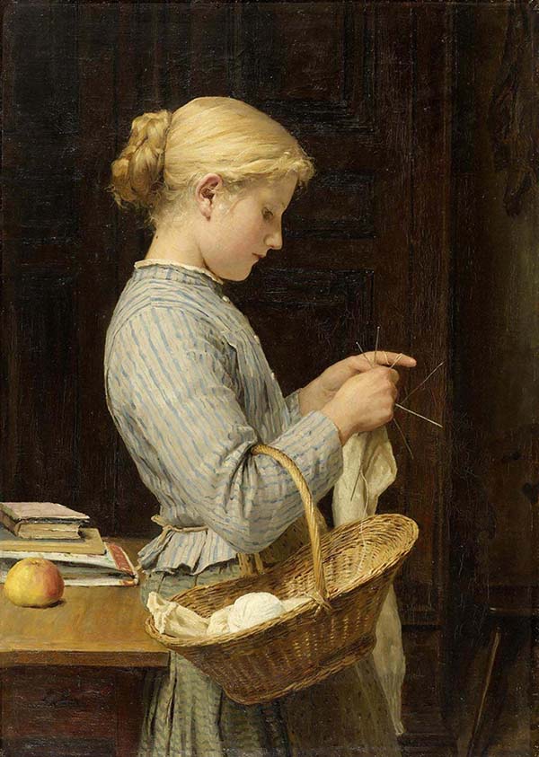 Knitting Girl 1888 by Albert Anker | Oil Painting Reproduction