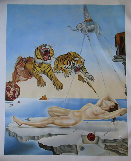 Dream Caused by the Flight of a Bee Around a Pomegranate - <a href='https://www.reproduction-gallery.com/oil-painting/1469602682/dream-caused-by-the-flight-of-a-bee-around-a-pomegranate-by-salvador-dali/'>More Detail</a>